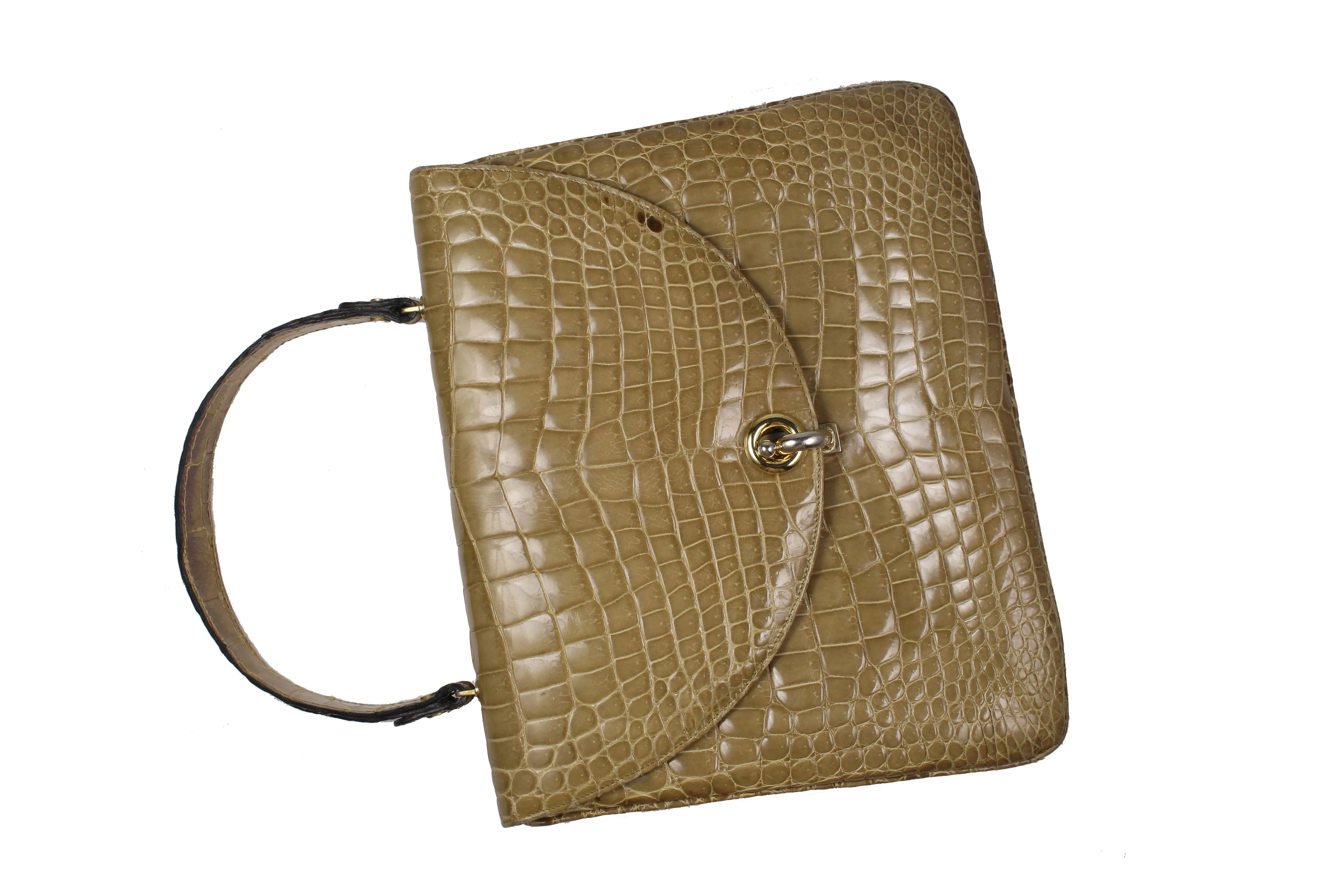 LOEWE toasted beige crocodile skin bag with semicircular flap