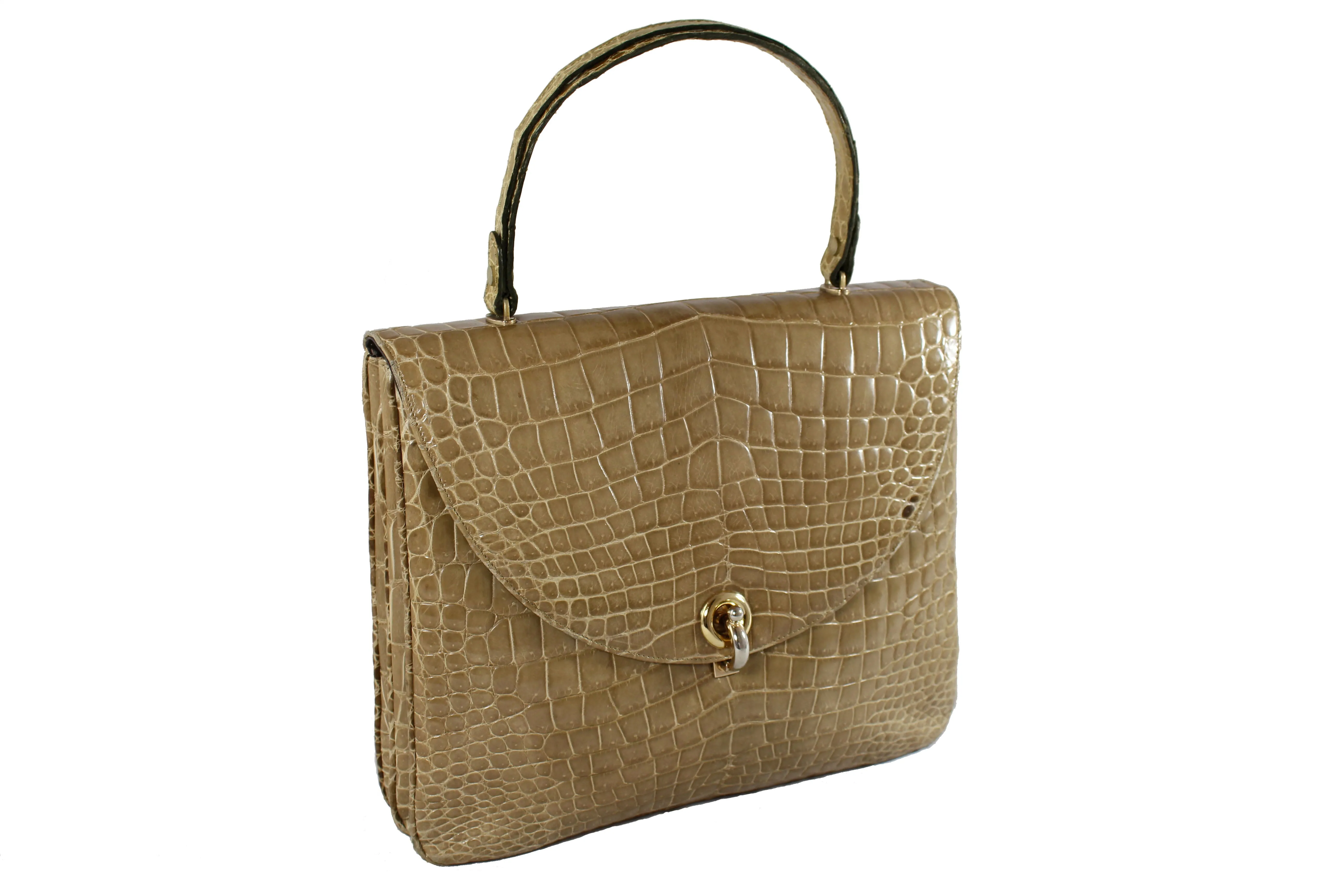 LOEWE toasted beige crocodile skin bag with semicircular flap