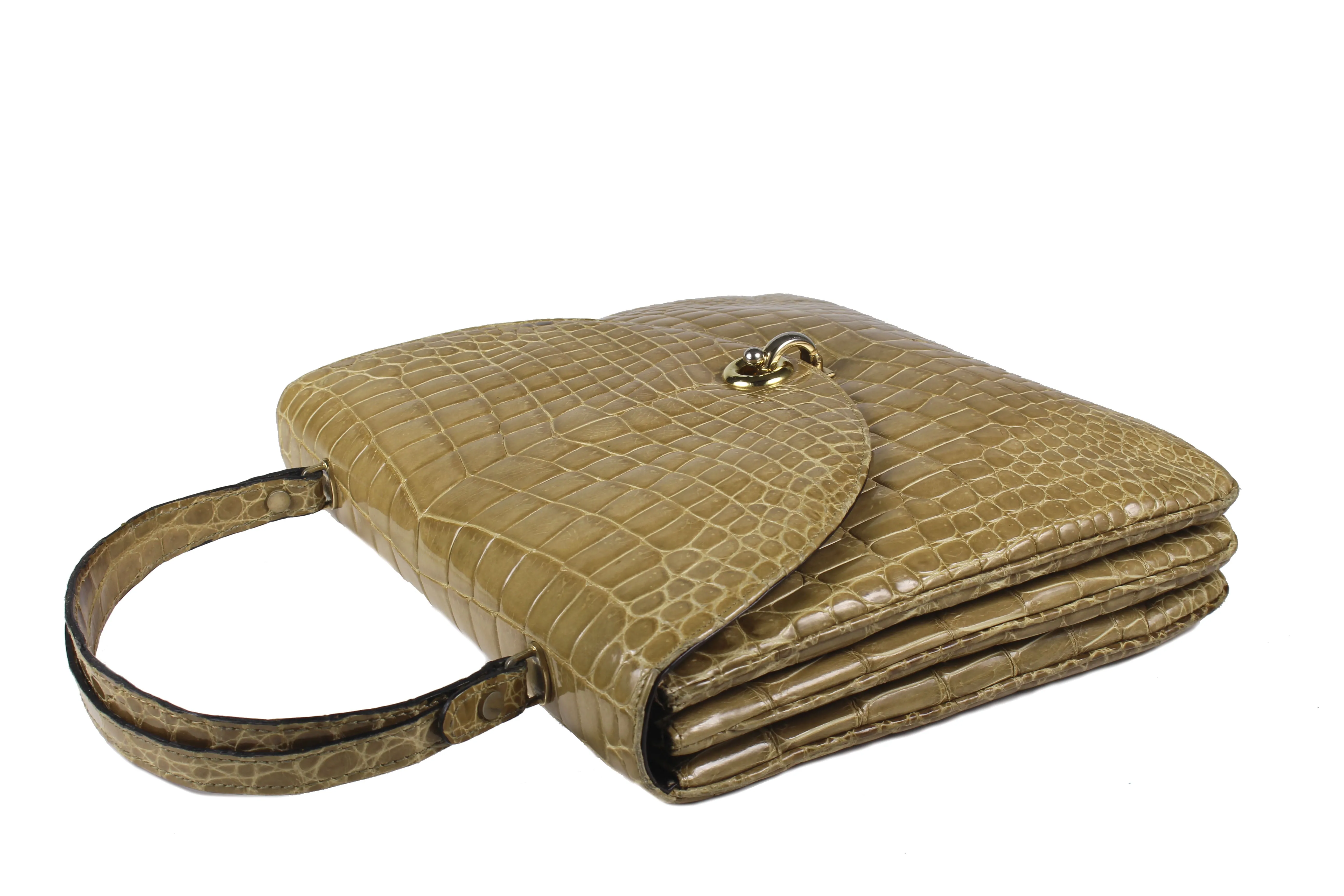 LOEWE toasted beige crocodile skin bag with semicircular flap