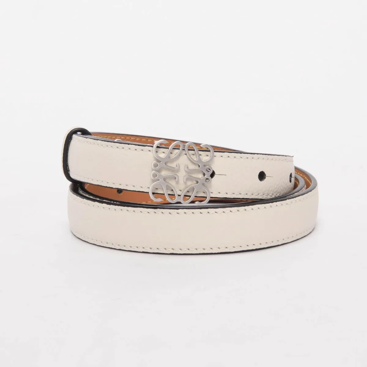 Loewe White Grained Calfskin Anagram Belt