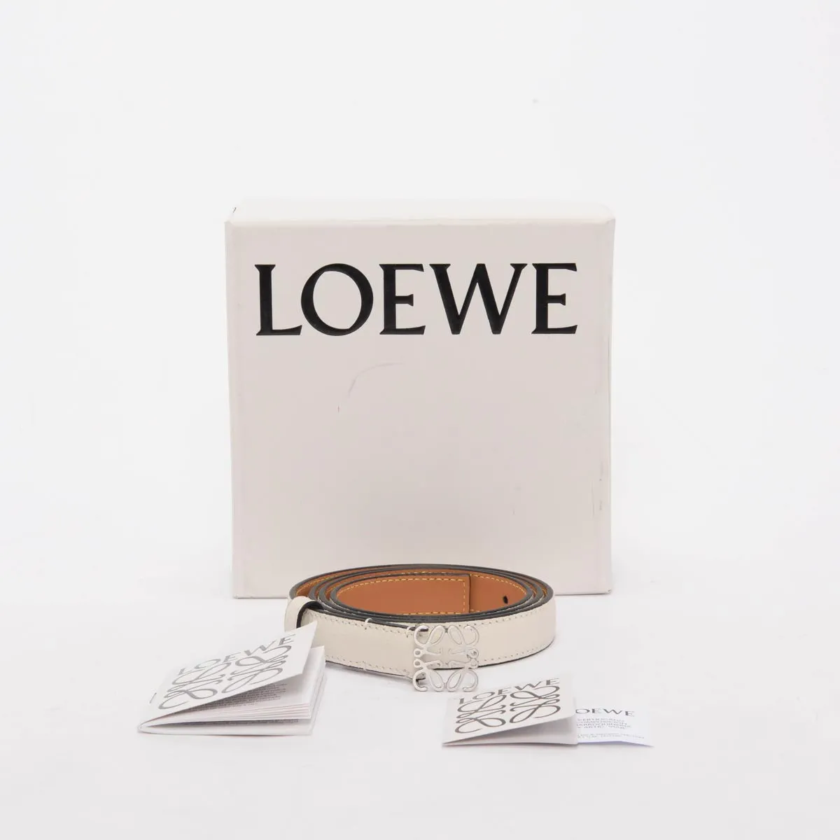 Loewe White Grained Calfskin Anagram Belt