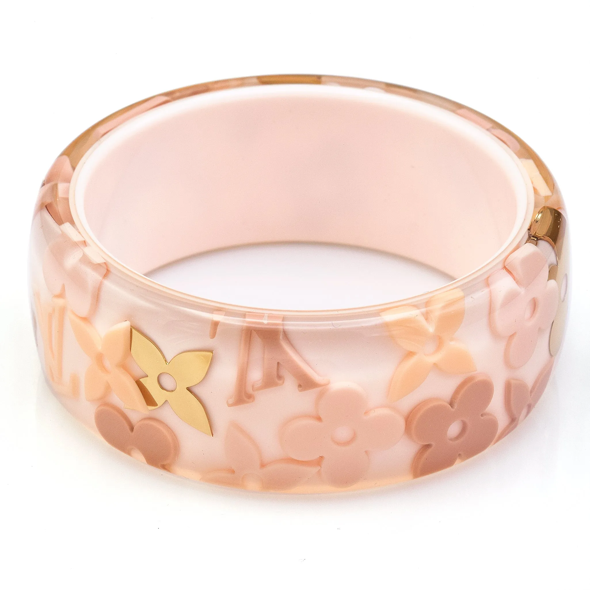 Louis Vuitton Paris Lucite Pink Gold Inclusion Wide Bangle Bracelet   Dust Bag