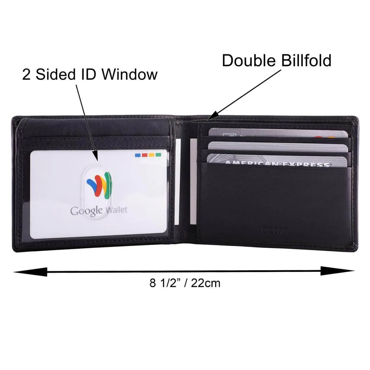 Men's Leather Wallet Slim 2 ID Windows Black or Brown