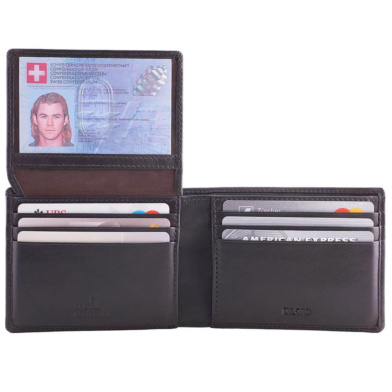 Men's Leather Wallet Slim 2 ID Windows Black or Brown