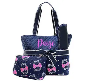 Monogram Navy Mason Jar 3pc Diaper Bag Set, Personalized diaper set