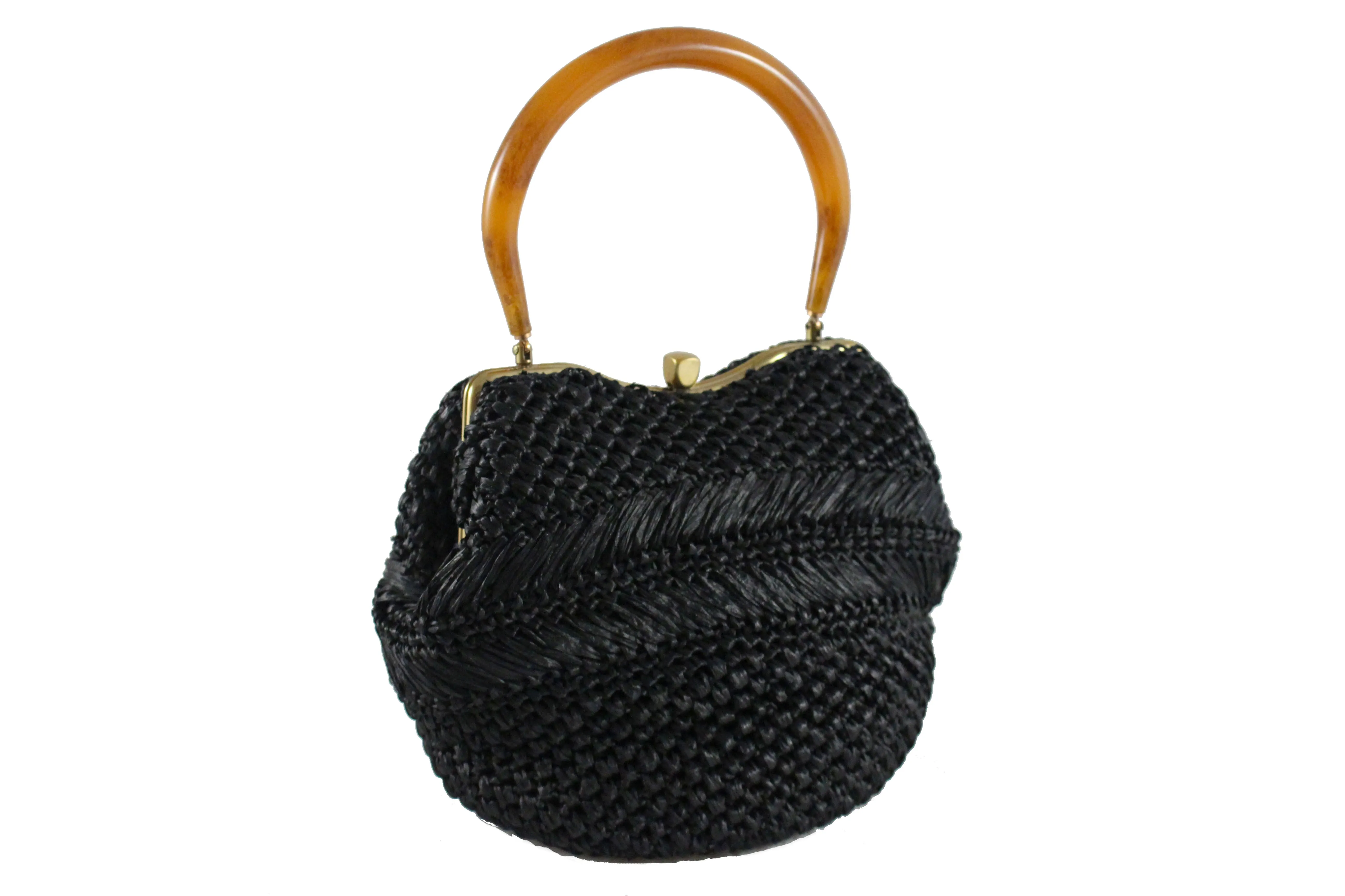 MORRIS MOSKOWITZ black raffia handbag with lucite handle