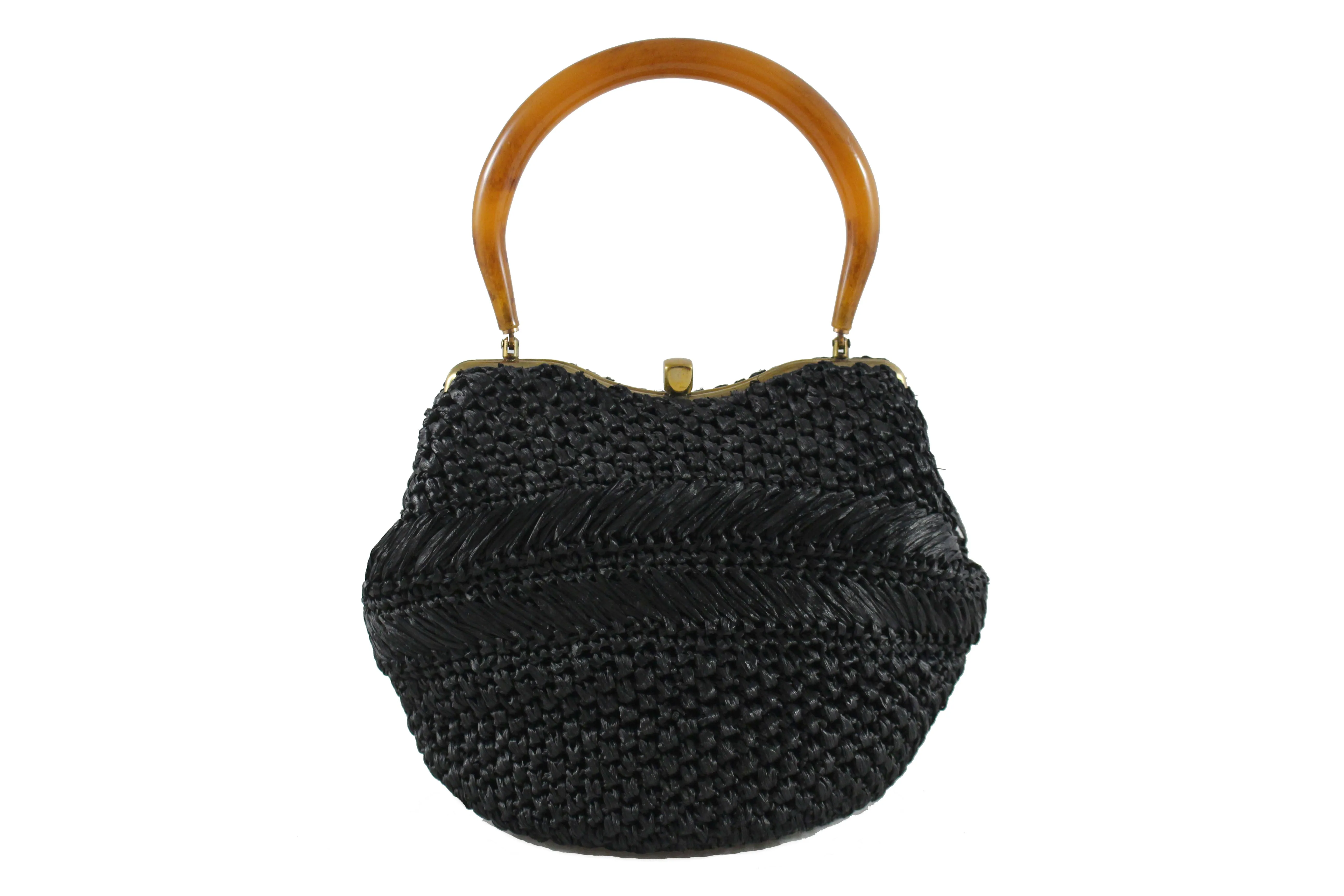 MORRIS MOSKOWITZ black raffia handbag with lucite handle