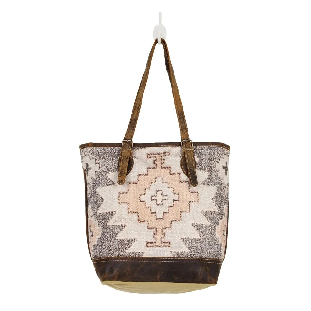 Myra Bag Neat Canvas, Rug, and Leather Tote Bag - 16" x 6" x 13.5"