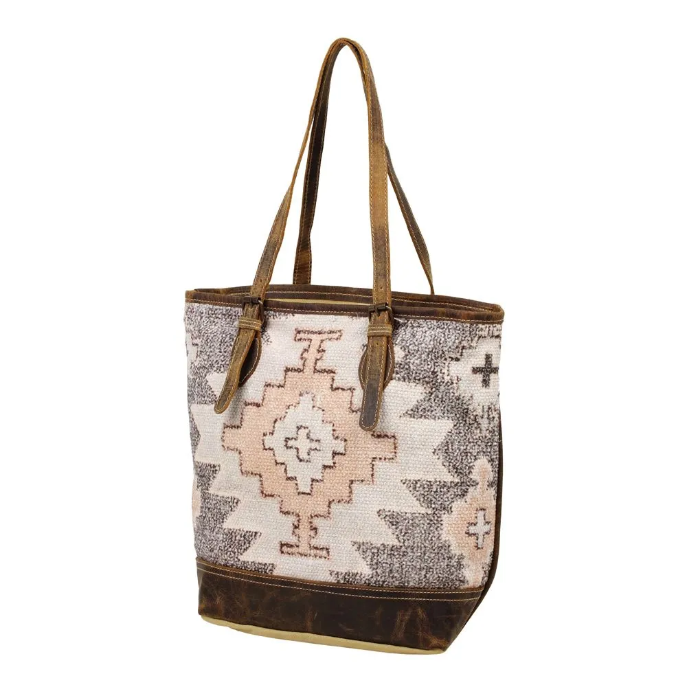 Myra Bag Neat Canvas, Rug, and Leather Tote Bag - 16" x 6" x 13.5"