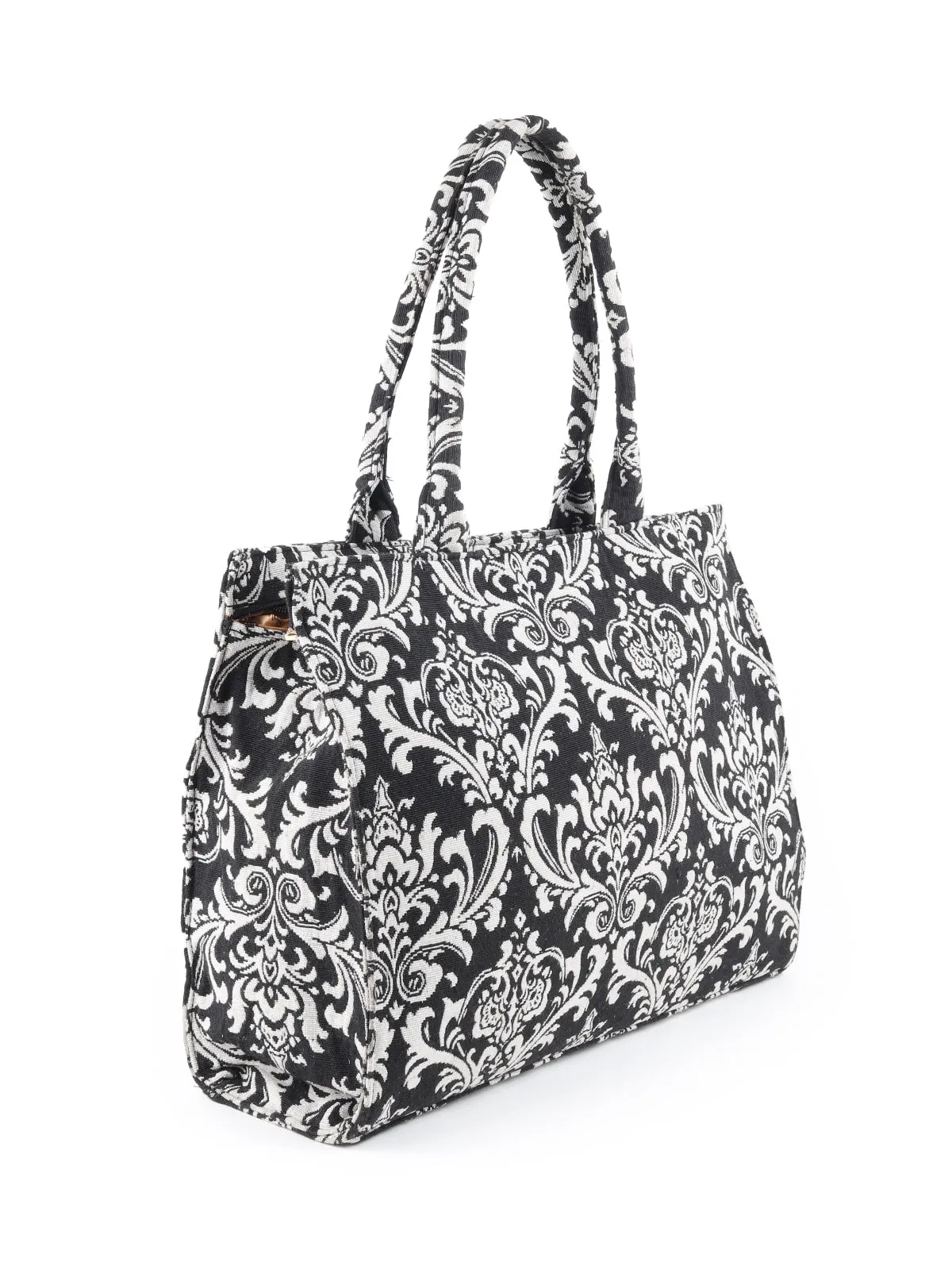 Odette Black And White Woven Tote Bag for Women