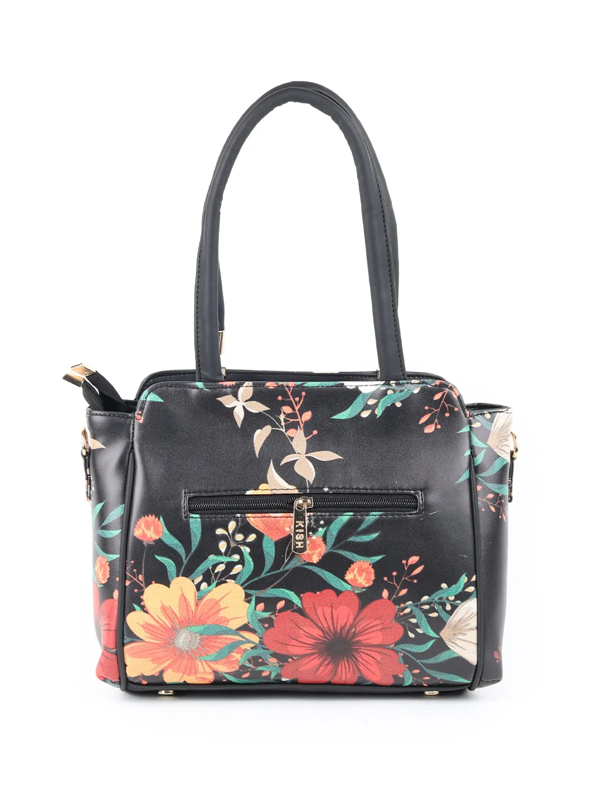 Odette Black Floral Printed Hand Bag for Women