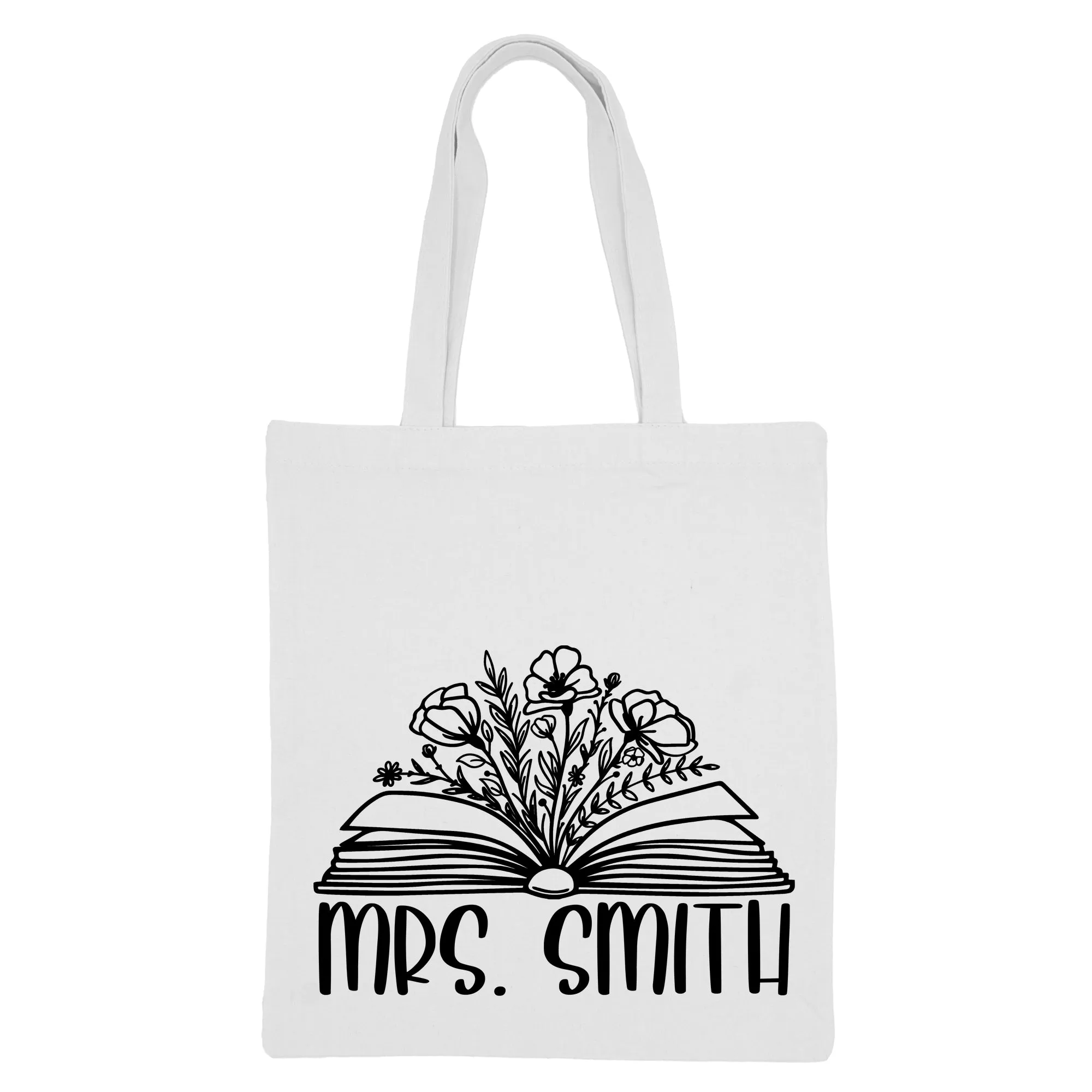 Personalized Teacher Canvas Tote Bag - Floral Book