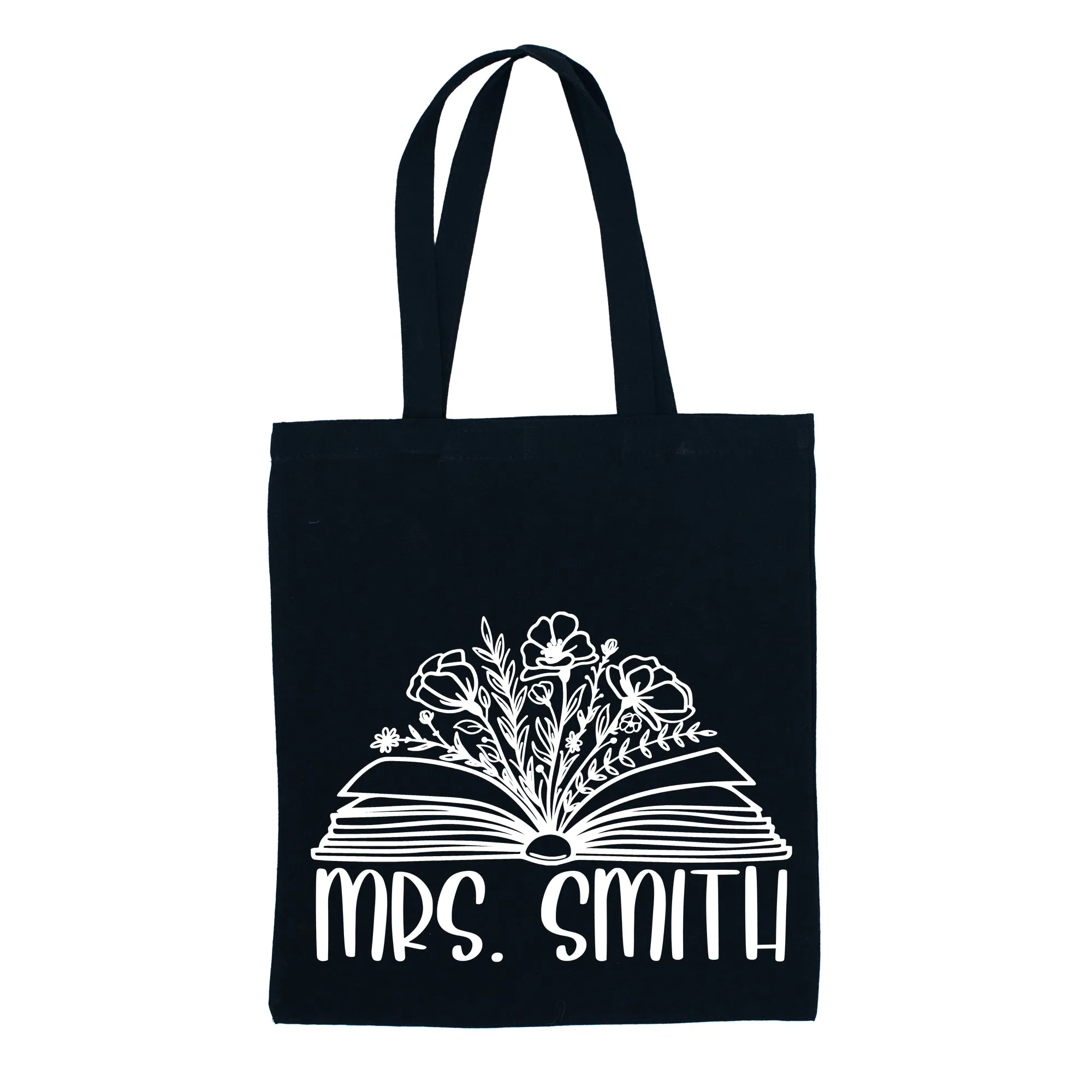 Personalized Teacher Canvas Tote Bag - Floral Book