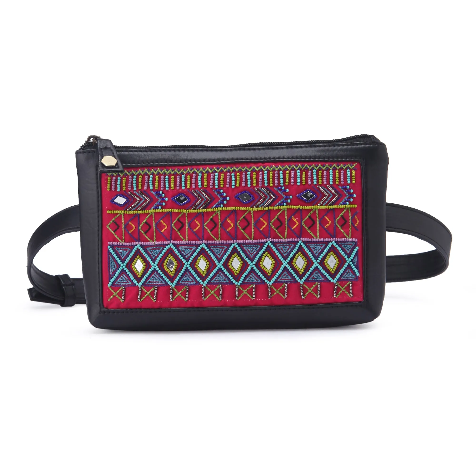 Pink Dhaka hand embroidered waist Belt Bag for women