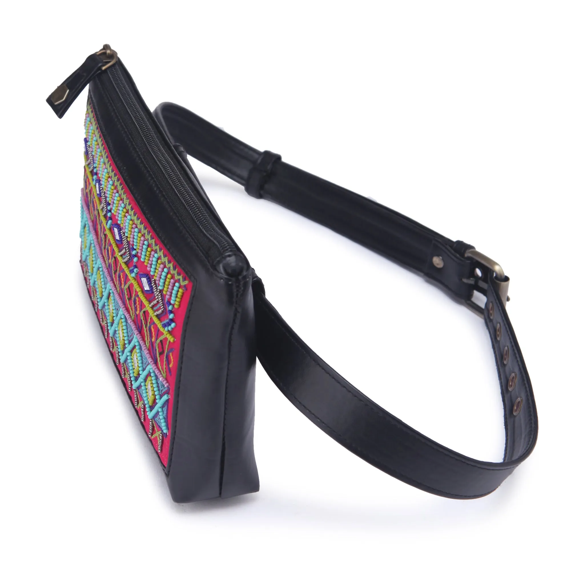 Pink Dhaka hand embroidered waist Belt Bag for women