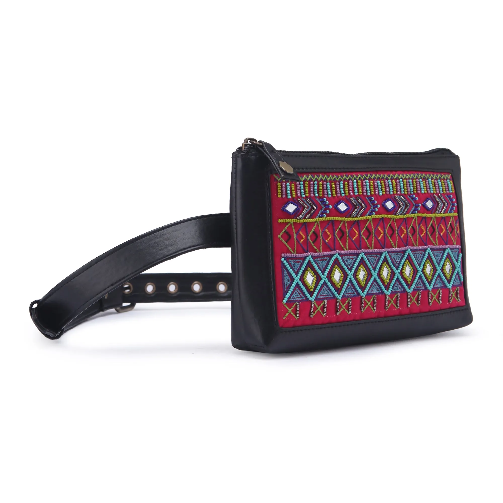 Pink Dhaka hand embroidered waist Belt Bag for women