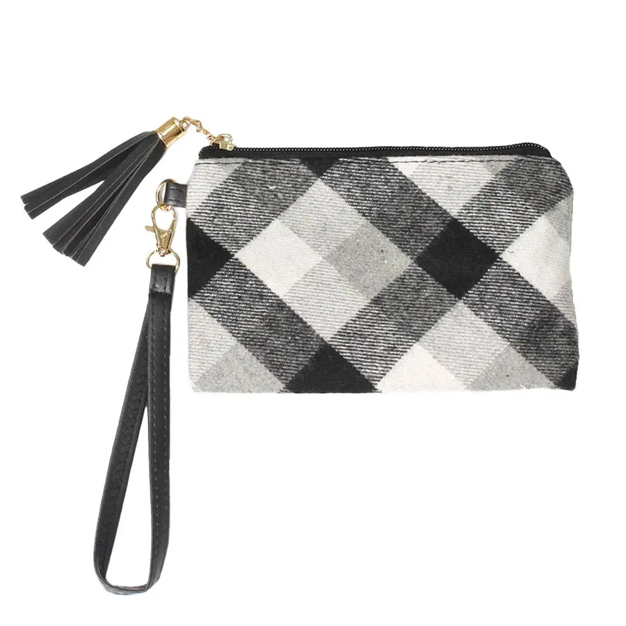 Plaid Check Wristlet Pouch Bag