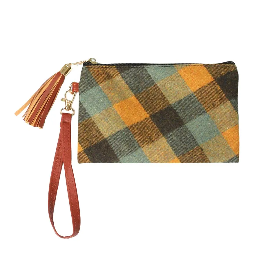 Plaid Check Wristlet Pouch Bag