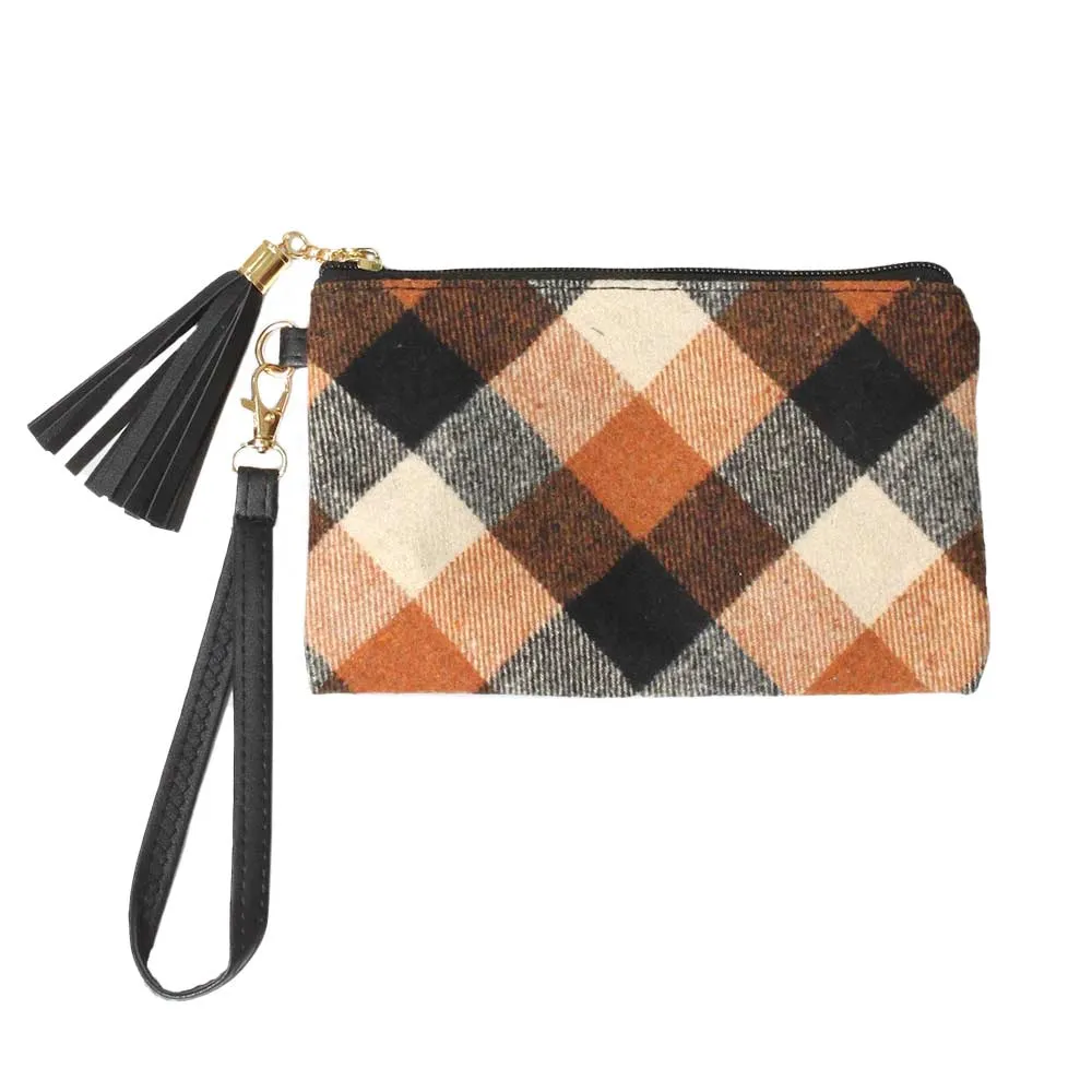 Plaid Check Wristlet Pouch Bag