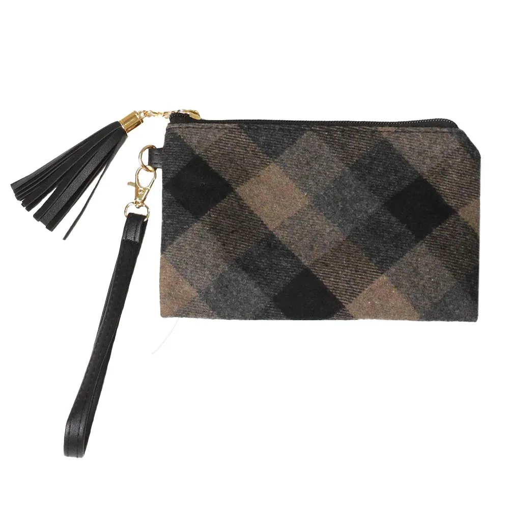 Plaid Check Wristlet Pouch Bag