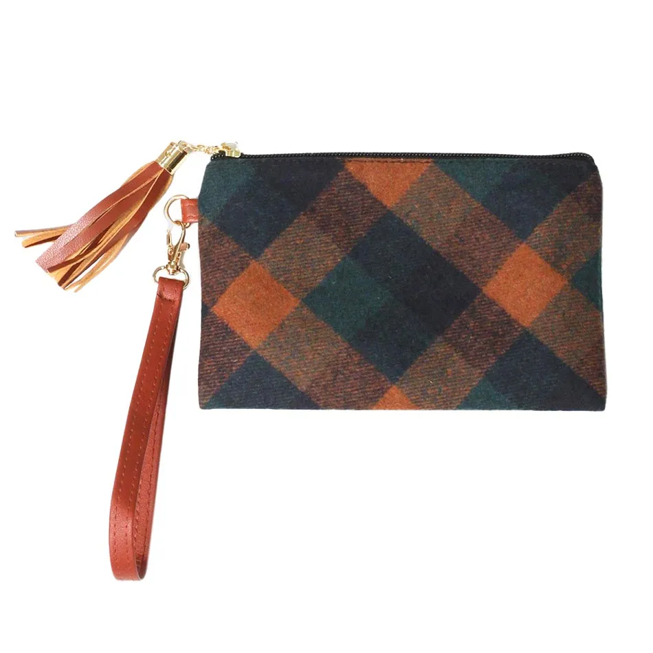 Plaid Check Wristlet Pouch Bag