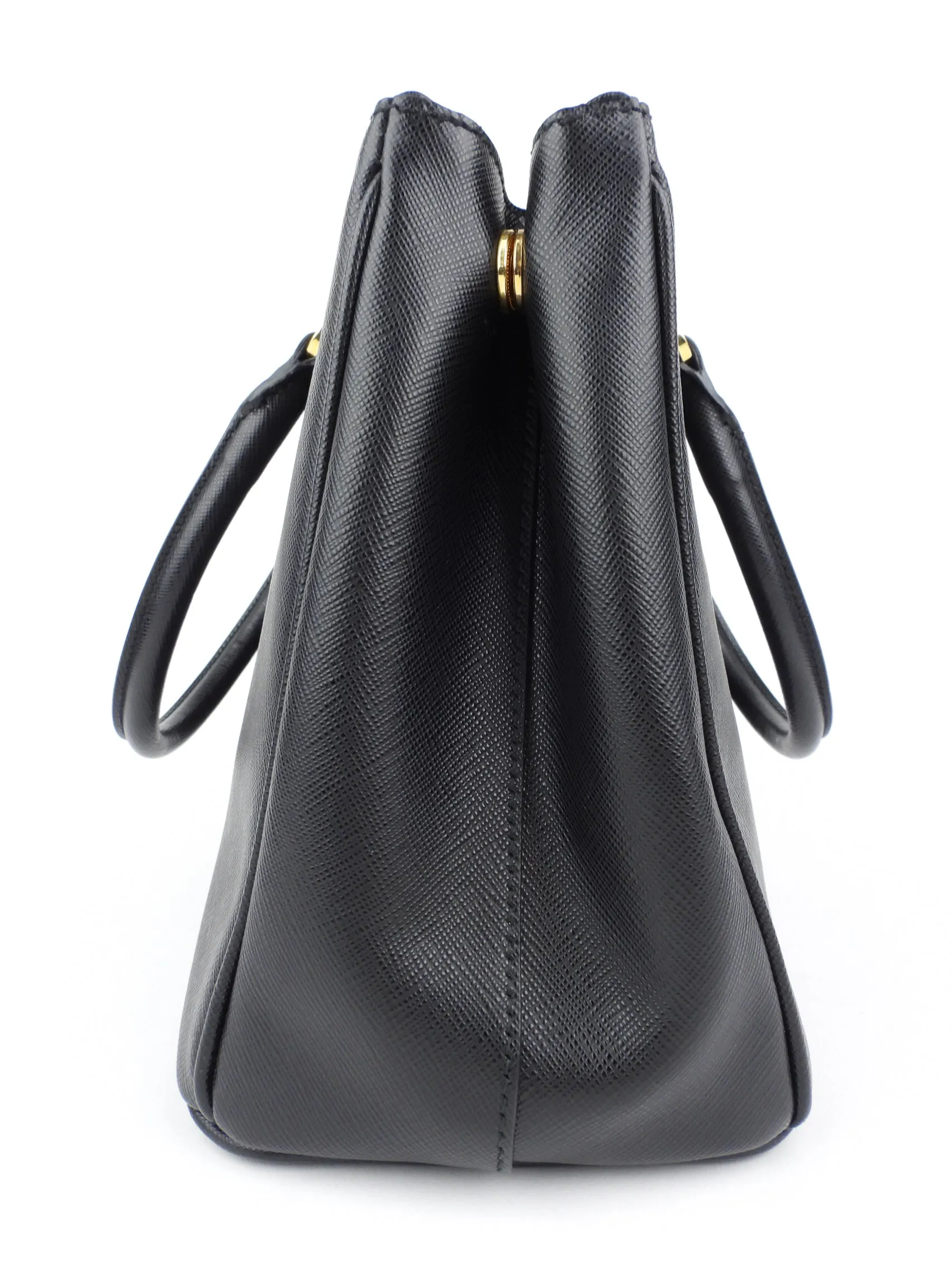 Prada Black Saffiano Leather Galleria Double Zip Two-Way Tote Bag