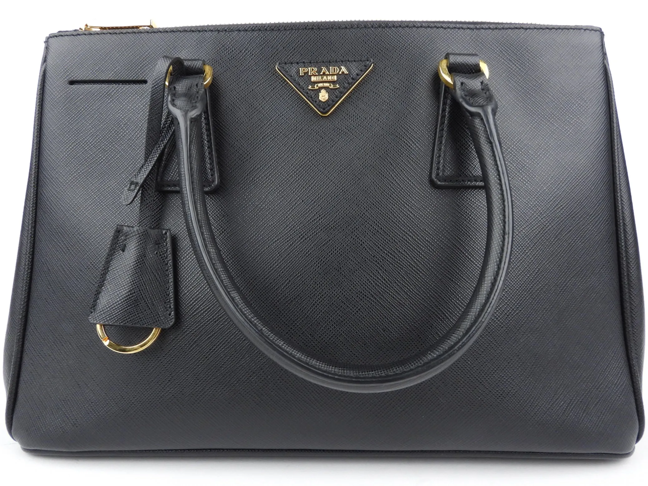 Prada Black Saffiano Leather Galleria Double Zip Two-Way Tote Bag