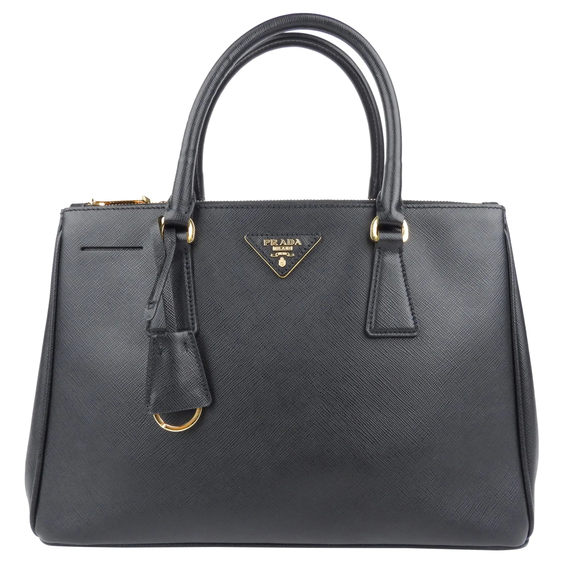 Prada Black Saffiano Leather Galleria Double Zip Two-Way Tote Bag