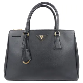 Prada Black Saffiano Leather Galleria Double Zip Two-Way Tote Bag