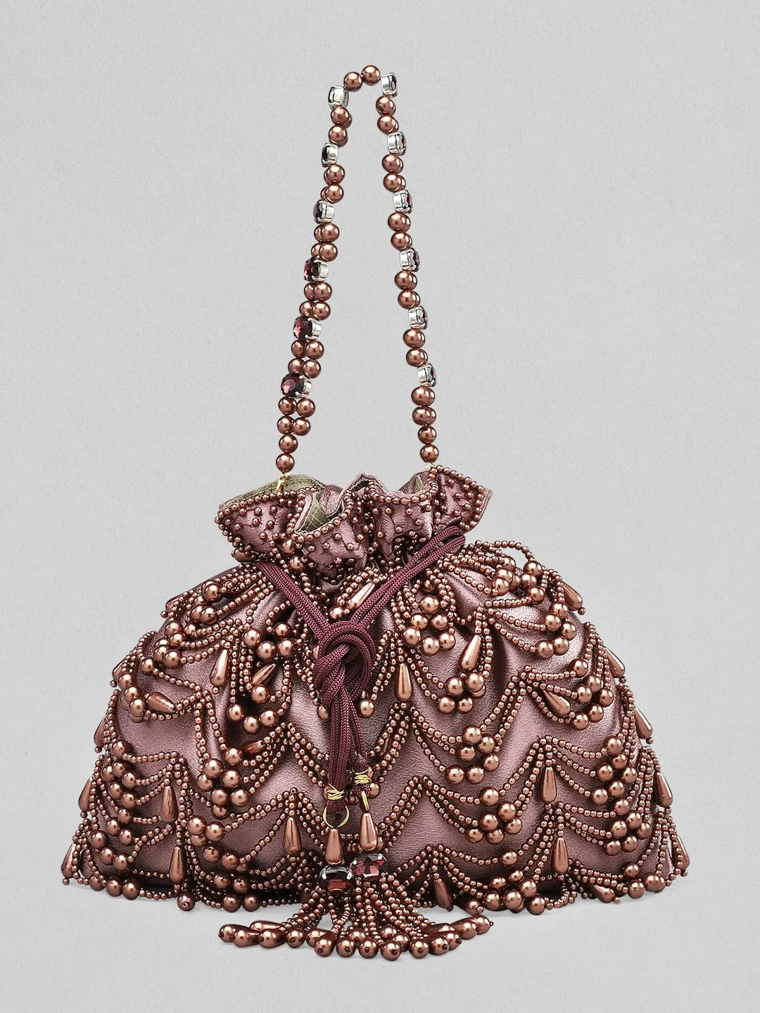 Rubans Potli Bag With Embroided Design Of Pearls.