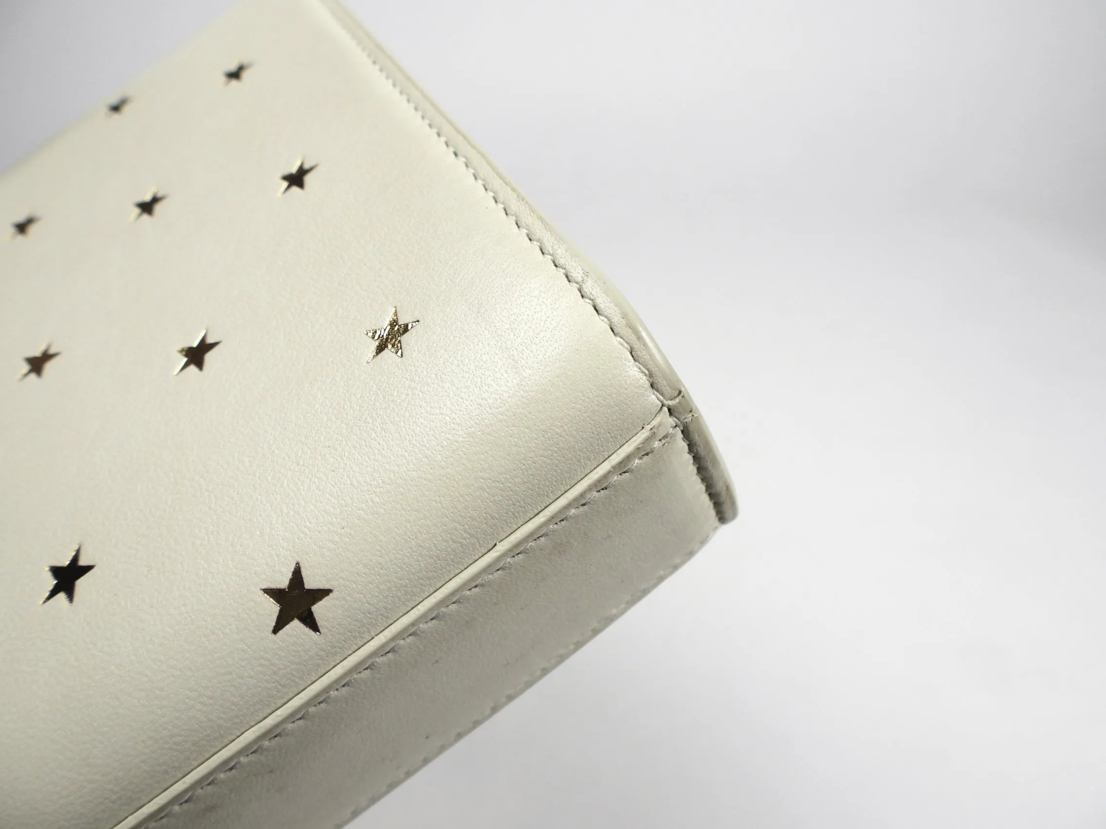 Saint Laurent Kate Chain Bag in Cream Calfskin Leather with Goldtone Stars