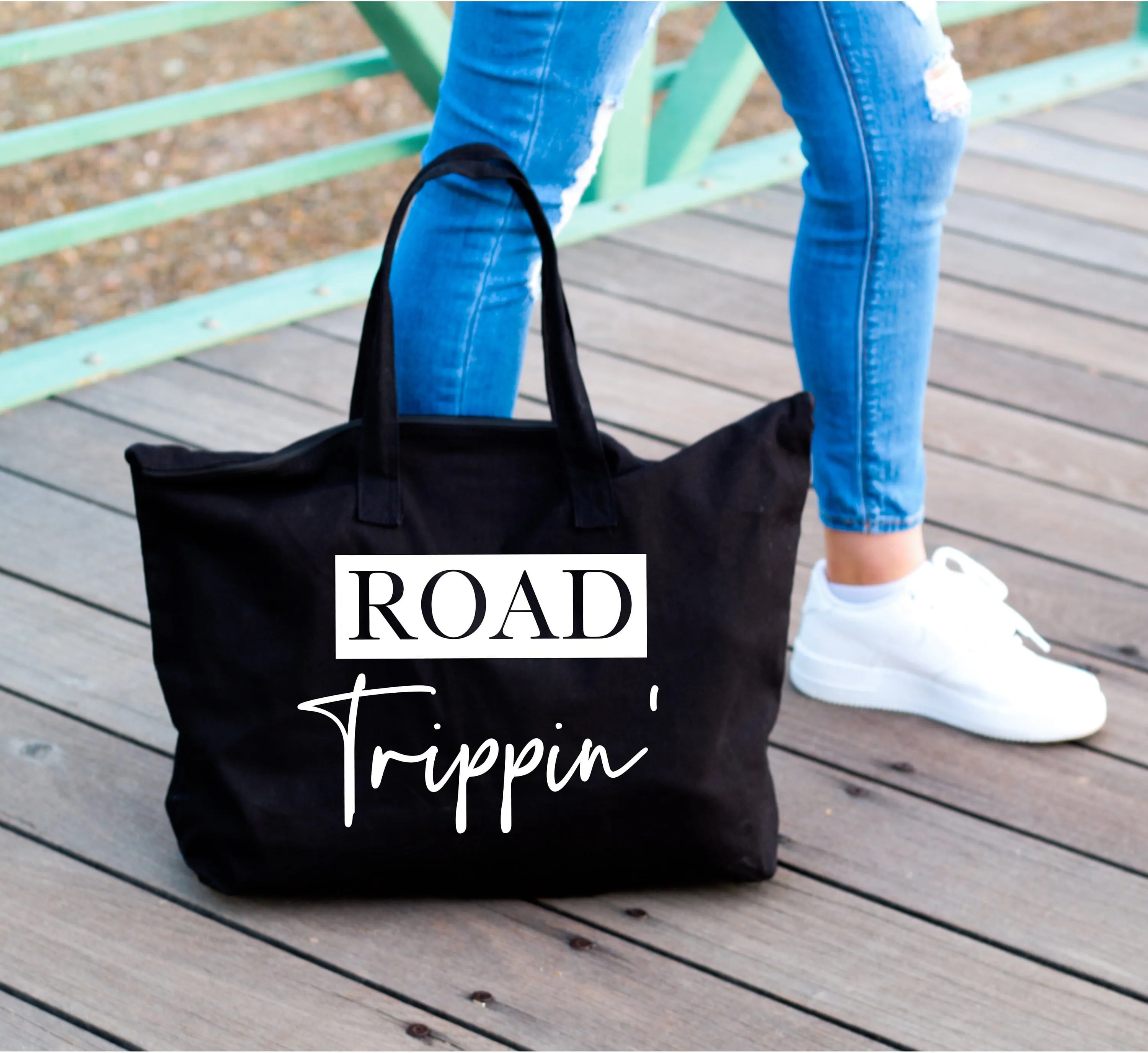 tote bag canvas - Large tote bag with zipper - Road trippin' - Large custom tote bags - Tote bag with zipper for women - Bags for her - tote