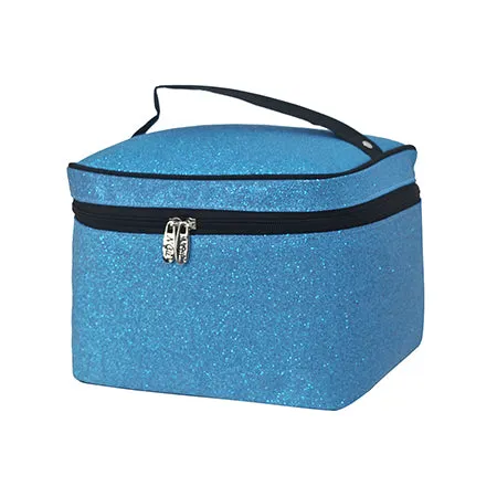 Turquoise Glitter NGIL Large Top Handle Cosmetic Case