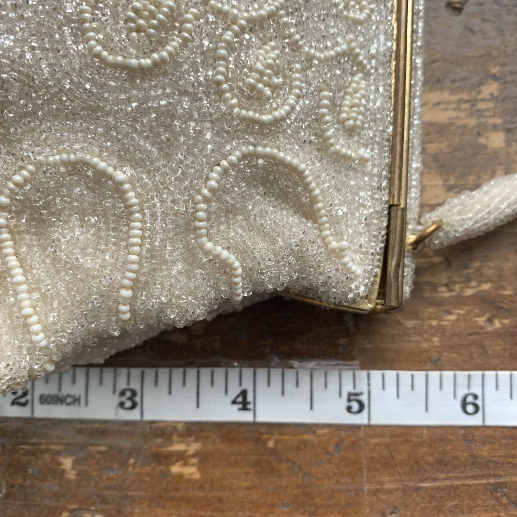 Vintage Cream Beaded Clutch from France. Formal Evening Bag. 1940s Sustainable Fashion Accessory.